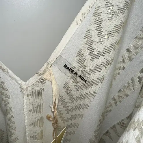 Elan Off White With Golden Pattern Pocketed Maxi Dress Small