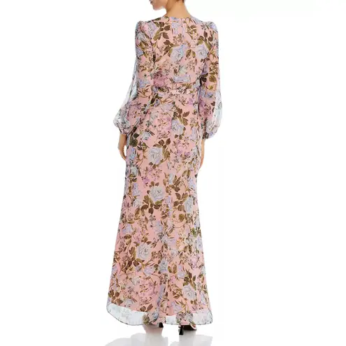 Eliza J NWT Blush Pink Floral Print Chiffon Cascade Long Sleeve Maxi Dress