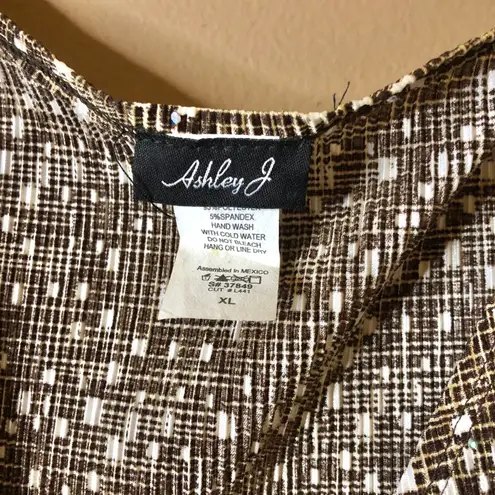 Ashley J Vintage V Neck Twist Knot Sleeveless Sequin Tank Top Brown White XL