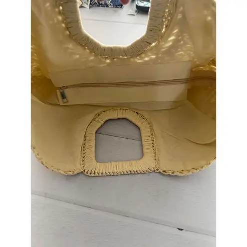 Woven Straw Half Moon Clutch Bag with Square Handle