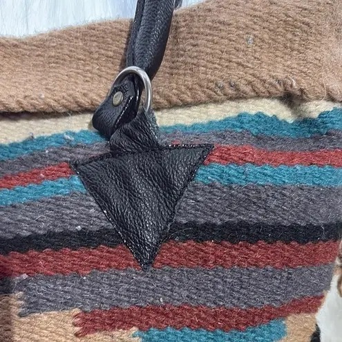 Woven Aztec Southwestern Tote Bag Purse Leather Handles Boho Chic Brown