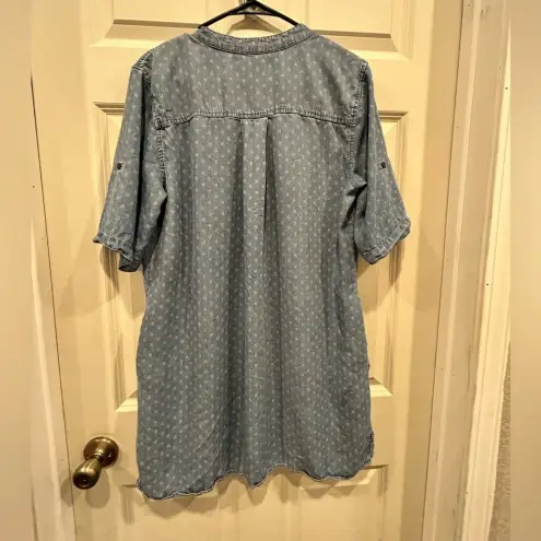 Philosophy  Lace Up Dot Chambray‎ Denim Tunic Shirt Dress Size Large EUC