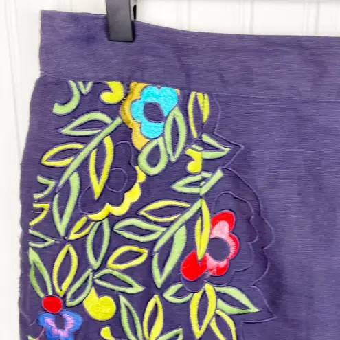 Moulinette Soeurs Anthropologie Clematis Skirt Floral Embroidered Linen Size 6