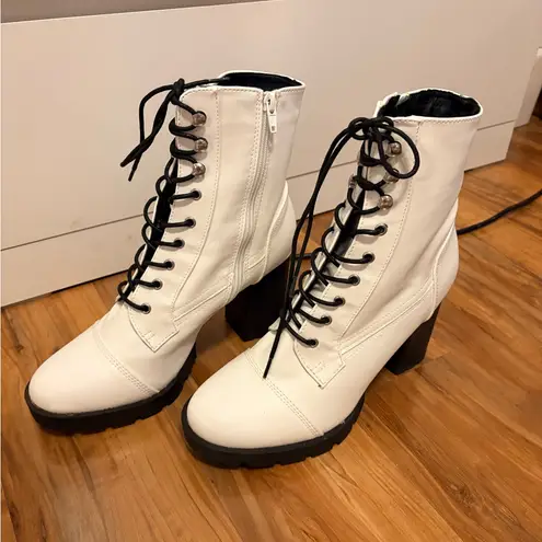 Miss Lola Stylish White Lace-Up Ankle Boots