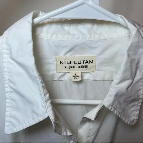 NILI LOTAN Kristen Crinkled Cotton Poplin Button Down Pocket Shirt White Large