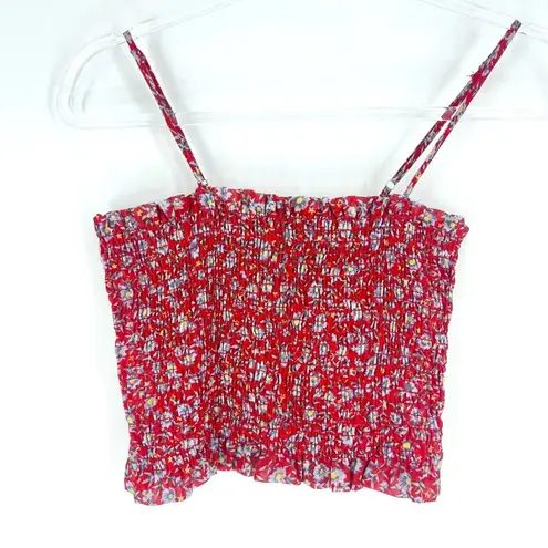 Timing  Cropped Shirred Tank Top Red Floral Size Small