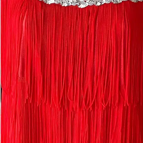 Red Fringe Flapper Style Holiday Sequined Sleeveless Party Dress ~ Women's M (?) Size undefined