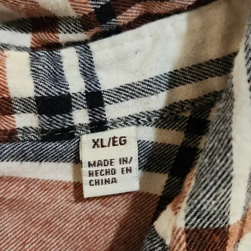 Weatherproof Vintage Long Sleeve Tan Flannel Plaid Button Up Boyfriend Shirt XL