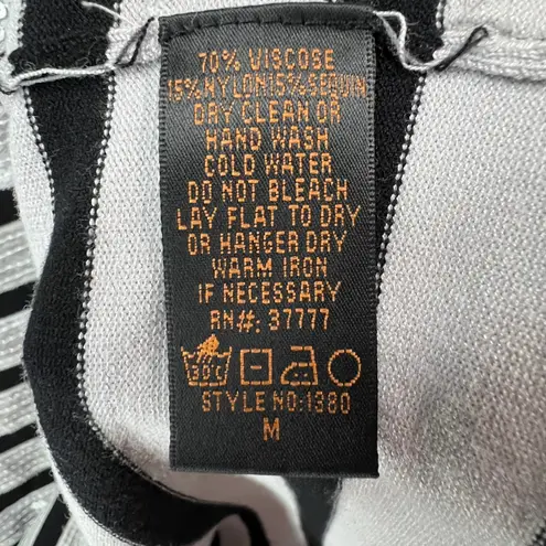 Renee C Sequin Sweater Dress Womens M White Black Stripe Silver Party Holiday Size M