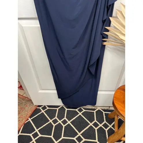 Alex Evenings Navy Blue Crepe Side Ruched Dress Sweetheart Lace Illusion Sz 10 - Image 7