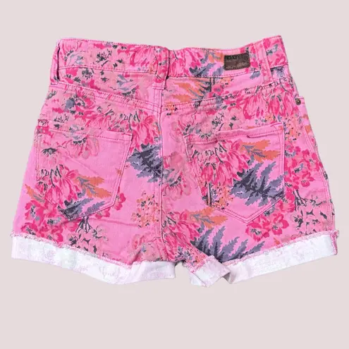 BDG  High Waist Pink & Orange Floral Cuffed Denim Shorts - 24