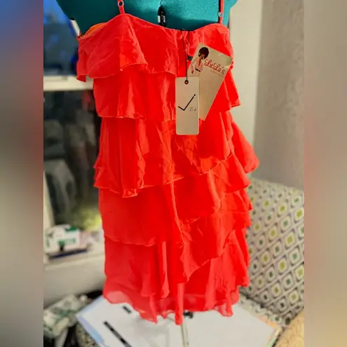 Very J Short strappy dress in vibrant pink, embellished with ruffles