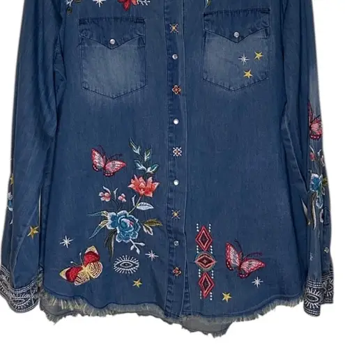 Johnny Was Cara Frayed Westward Denim Shirt NWT RARE