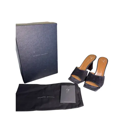 Giuseppe Zanotti NIB Kanda Square Toe High Heel Slides in Black Suede Size 39