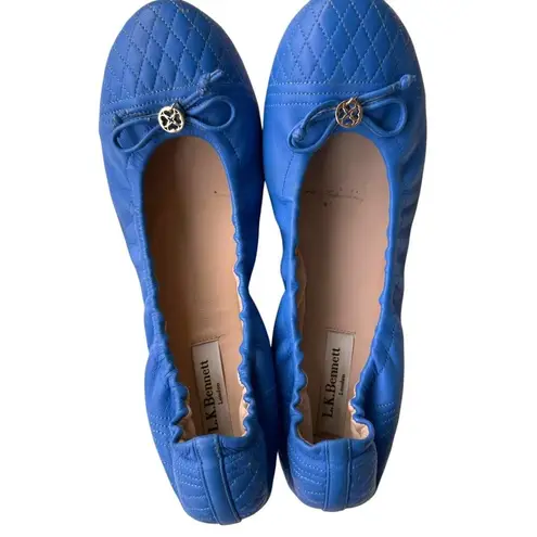 L K Bennett London Royal Blue Nappa Leather Sissy Ballet Flats 38 5 US 8 5 Size undefined