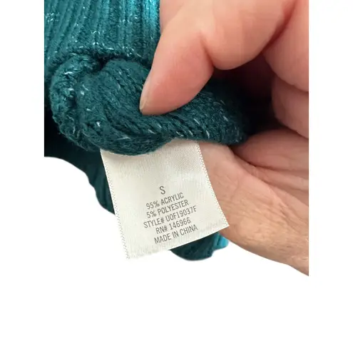 Blue Rain Teal Cable Knit Turtleneck Sweater Dress Metallic Sparkle Small