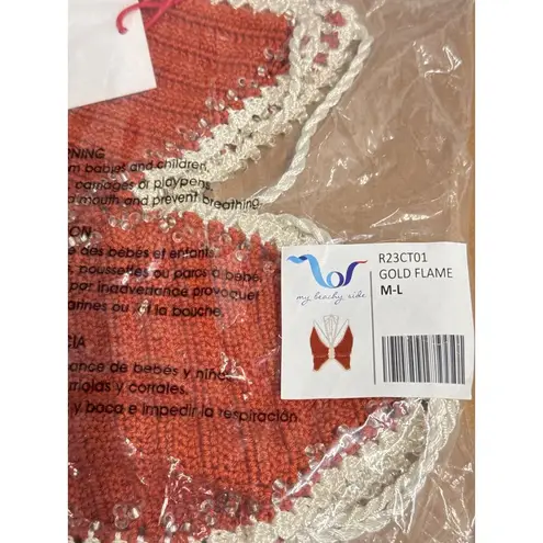 My Beachy Side Crochet Beaded Butterfly Halter Top Flame Womens M/L Red Size undefined