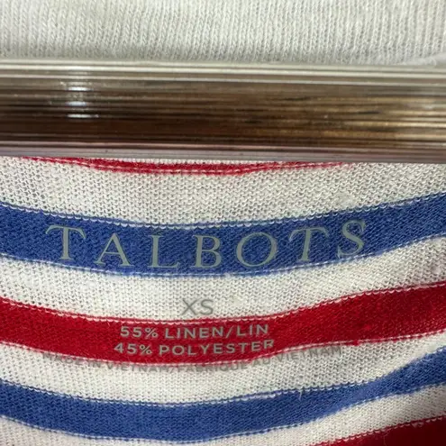 Talbots  Tee XS‎ Red Blue Striped Linen Blend Coastal Preppy Nautical Patriotic