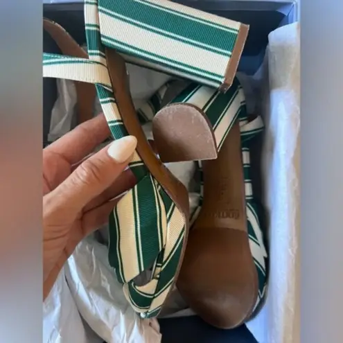 Sézane Sezane Editions High Carmela Sandals Green White Stripe Size 11