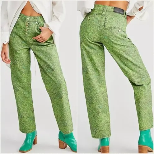HOUSE OF SUNNY London Fields Jessie High Waisted Button Fly Straight Leg Jeans 4 Green
