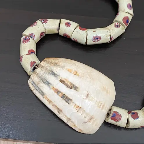 African Venetian Antique Bear Paw Evil Eye Millefiori Glass Trade Beads Necklace