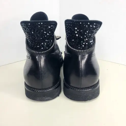 Nursace Womens Black Leather Slip On Rhinestone Ankle Boots Booties Sz EU 37