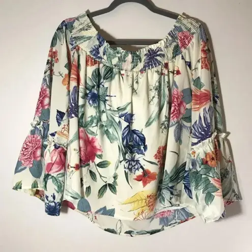 Peach Love California Off the Shoulder Cropped Top Large Summer Boho Festival