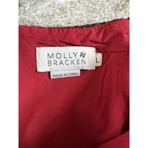 Molly Bracken Red Purple Tweed Fringe Pencil Skirt Size Large Dark Preppy Grunge