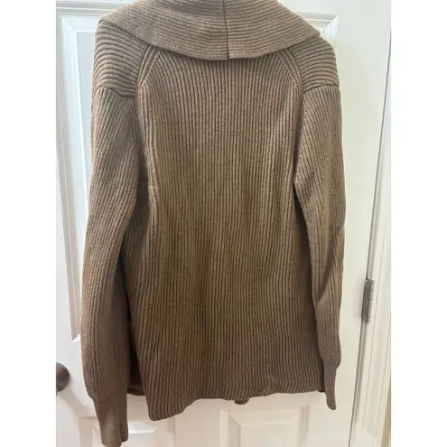 Bruno Magli Merino Wool Ribbed Belted Shawl Cardigan Women's M TAN Size M