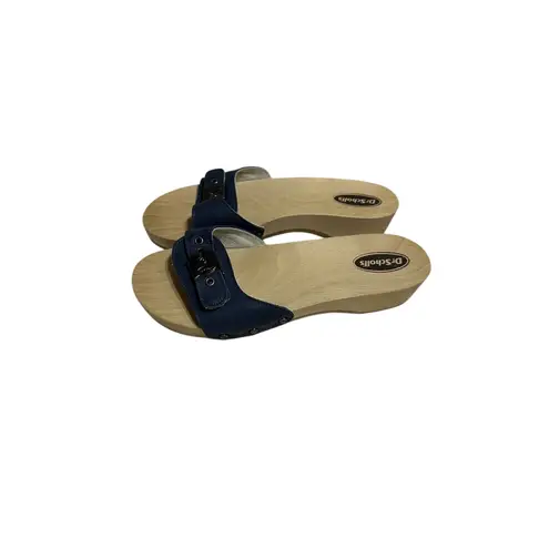 VTG Dr Scholls Sandals Original Wooden Exercise Clog Navy Made in Italy 8 US NEW Blue