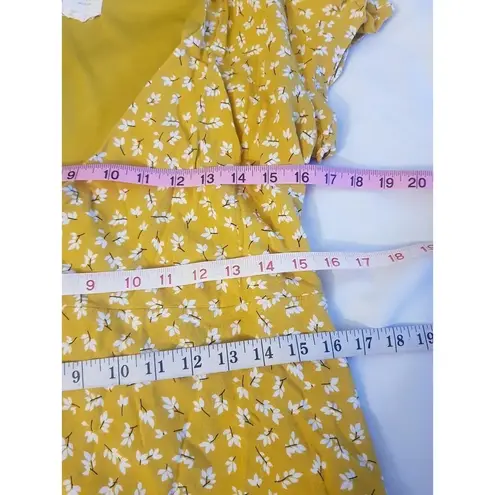 Harper Heritage Womens Dress Size Medium Yellow Floral Wrap Ruffle Mini V Neck