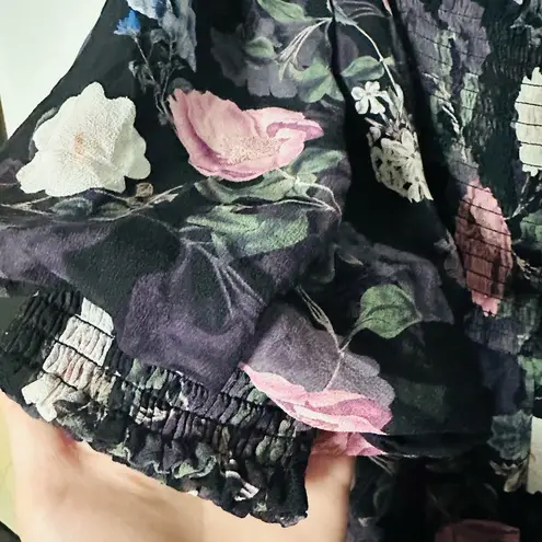 Nicholas Black Purple Floral 100% Silk Square Neckline A