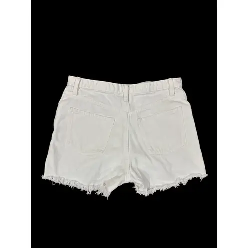 ZARA  Size 6 Womens White High-Waisted Denim Shorts With Raw Hem & Button Fly
