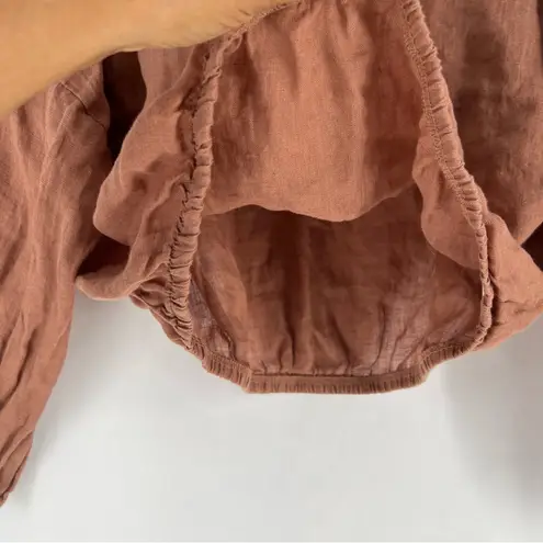 Bella Dahl Linen Tie Front Peasant Top Terracotta Brown Size M