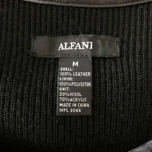 Alfani Womens Jacket Leather Wool Blend Knit Full Zip Black Size M