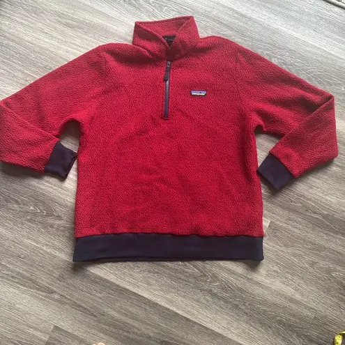 Patagonia   Red Sweater Navy Trim 1/4 Zip Fleece Pullover XL Unisex - Image 1