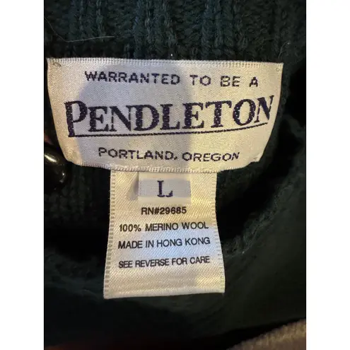Pendleton Sweater Women Large Green Merino Wool Mock Neck Chevron Knit Preppy