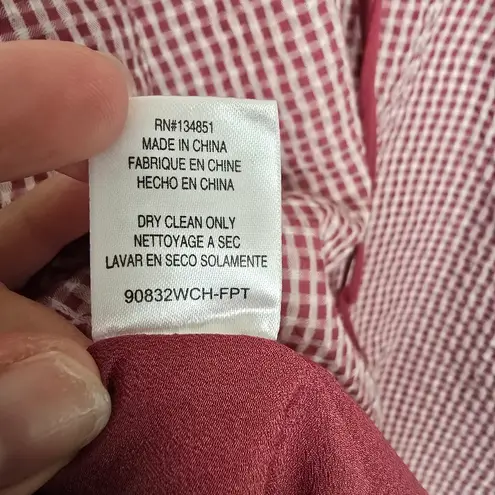 WAYF Gingham Check Seersucker Mini Dress red & white V-neck Lace up Ruffles