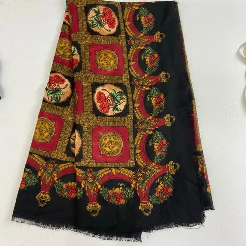 Women's vintage black rose renaissance fruit fringe lightweight fashion scarf