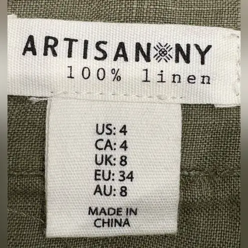 Artisan NY Khaki A-Line Skirt 100% Linen Size 4
