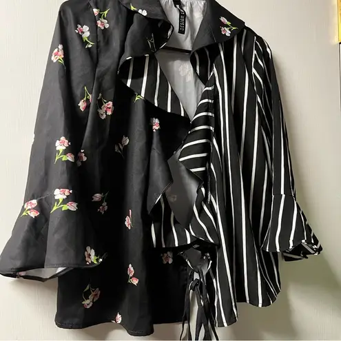 Design Lab by Lord & Taylor Flower and Stripe Print Size M Black Size M