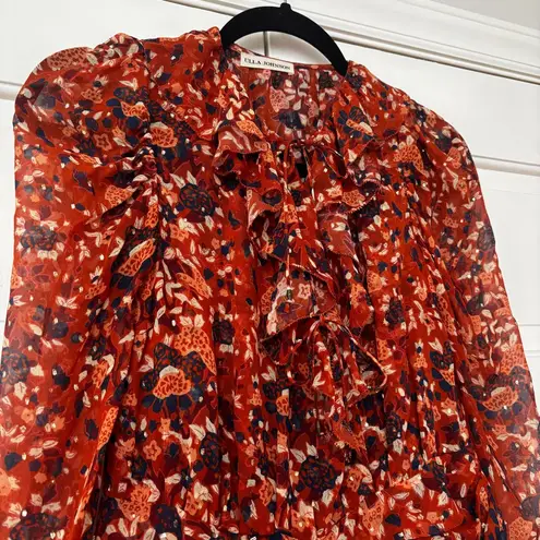 Ulla Johnson Cecily Mini Dress Poppy Rust Orange Size 2 XS Metallic Ruffle Silk