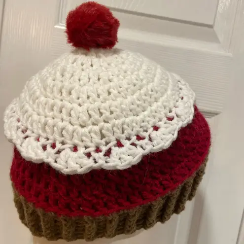 Handmade Crochet Red Velvet Cupcake Beanie Winter Hat Stretch Cozy Comfy Warm