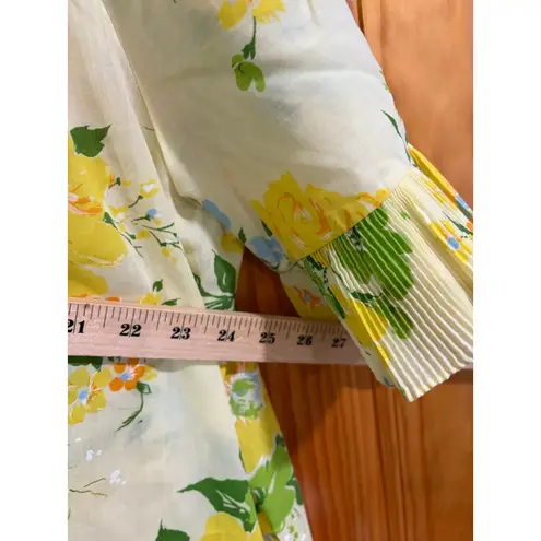 Vintage 1960s Smart Time Floral Housecoat Dress Yellow Blue Green Snap Front Size L