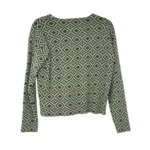 Halston Women's Olive Green Geometric Pattern Long Sleeve Knit Sweater Size XS Size M