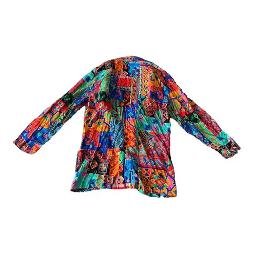 NY Invasion womens medium blazer abstract bright 80s cool unique funky Blue