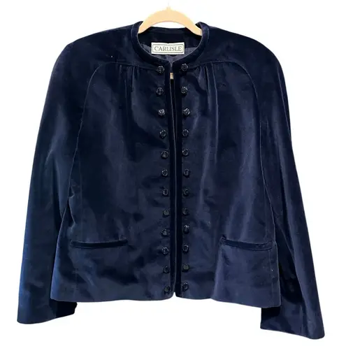 Vintage Blue Velvet Boho Chic Streetwear Fitted Edwardian Puff Sleeve Large