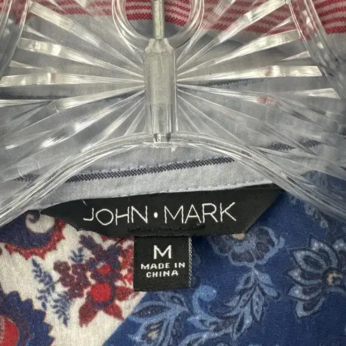 John Mark Button Up Tunic Striped Paisley Red White Blue Boho Women's Medium