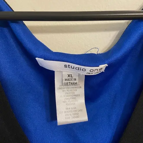 Studio One Asymmetrical Black and Blue Tiered Sundress