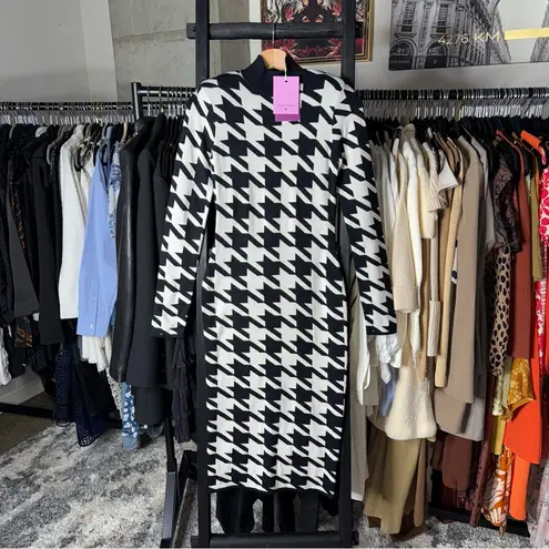 Sergio Hudson x Target Black Houndstooth Strong Shoulder Sweater Midi Dress Size XXS
